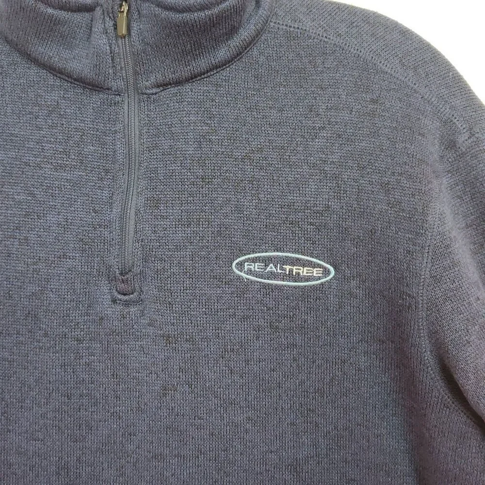 RealTree 1/4-Zip‎ Sweater Men's M Dark Blue long Sleeves Embroidered Logo